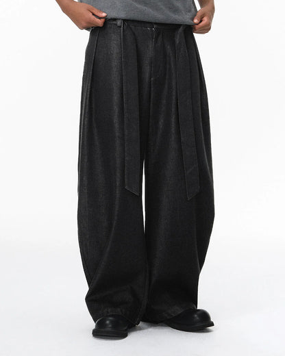 Raw Silky Denim Jeans with Belt | LCDEGO Streetwear