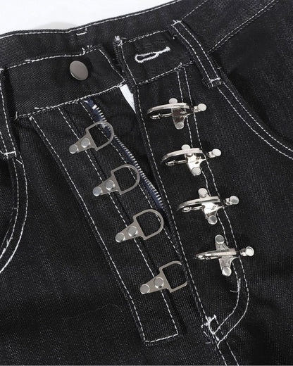 Raw Metal Clasp Baggy Jeans | LCDEGO Streetwear