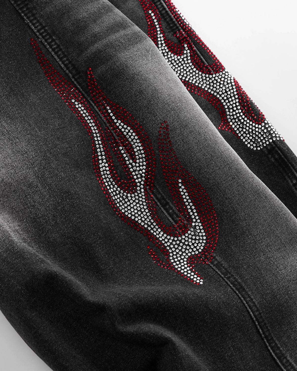 Flame Graphic Rhinestone Barrel Jeans | LCDEGO Streetewear