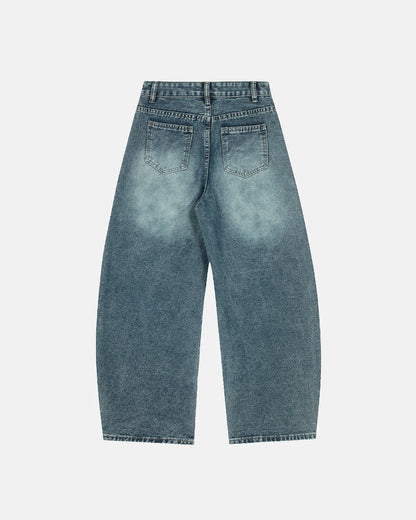 Acid Washed Star Embroidered Barrel Jeans | LCDEGO Streetwear