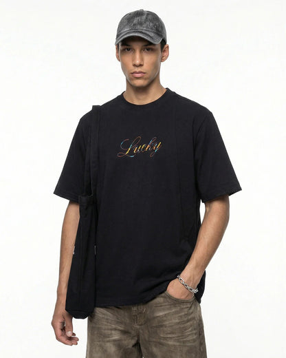 Rhinestone Lucky Graphic Oversized Tees | LCDEGO Streetwear