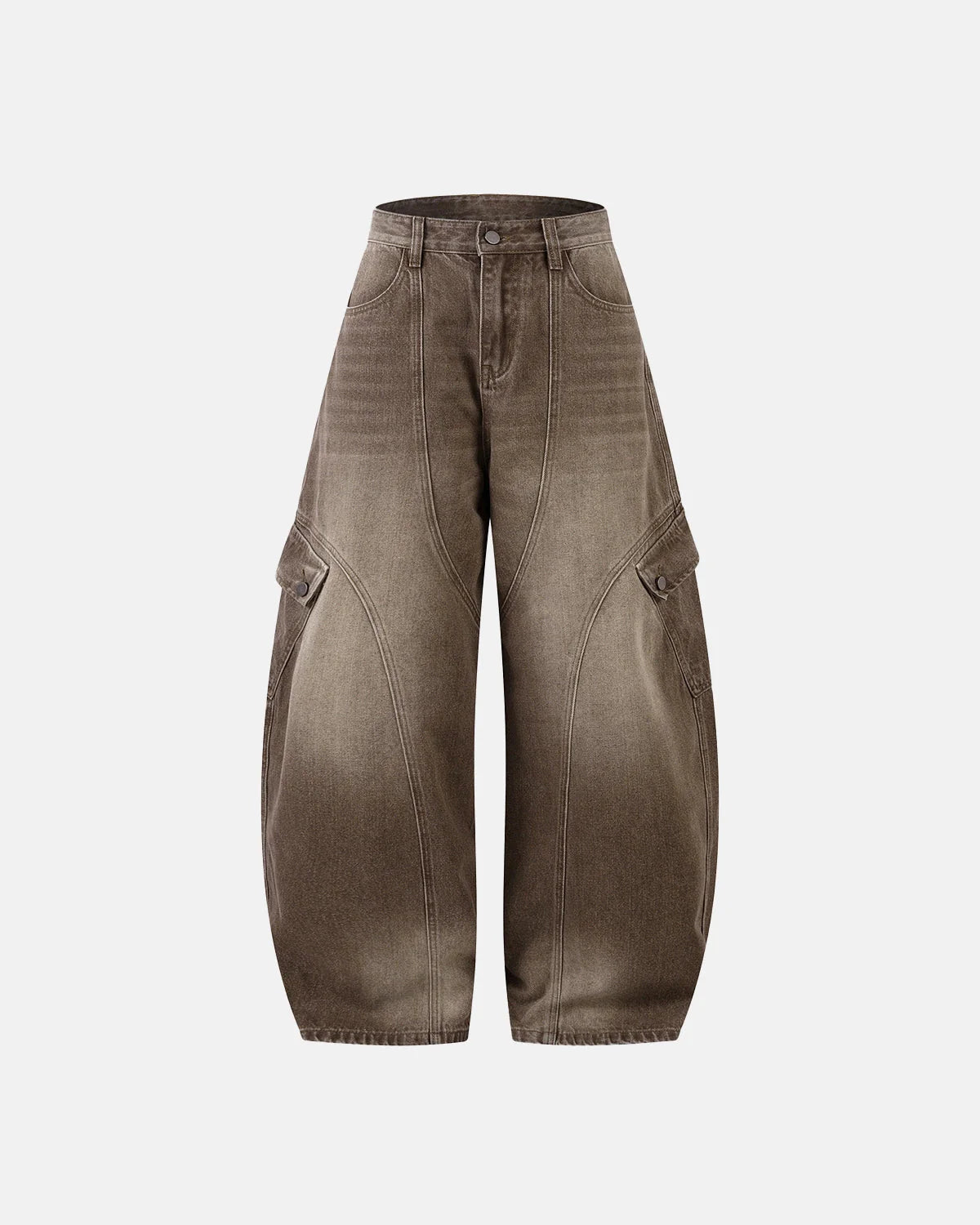 Brown Acid Wash Barrel Jeans | LCDEGO Streetwear