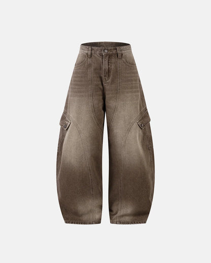 Brown Acid Wash Barrel Jeans | LCDEGO Streetwear