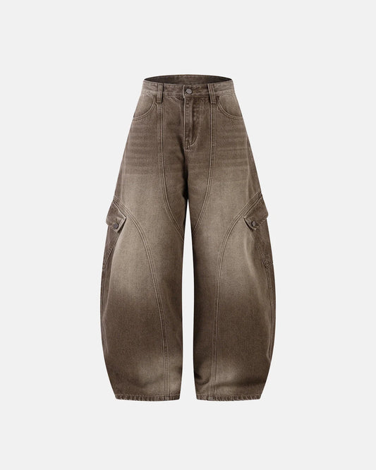 Brown Acid Wash Barrel Jeans | LCDEGO Streetwear