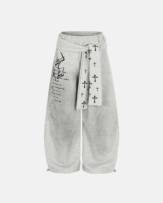 Cross Print Acid Wash Baggy Sweatpants | LCDEGO Streetwear