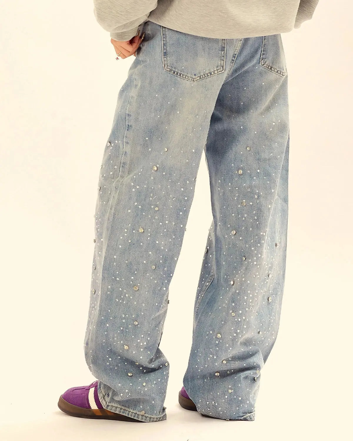 Studded Rhinestone Baggy Jeans | LCDEGO Streetwear