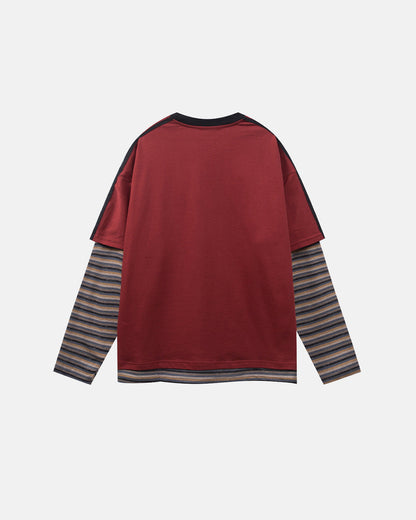 Retro Letter Print Layered Stripe T-Shirt | LCDEGO Streetwear