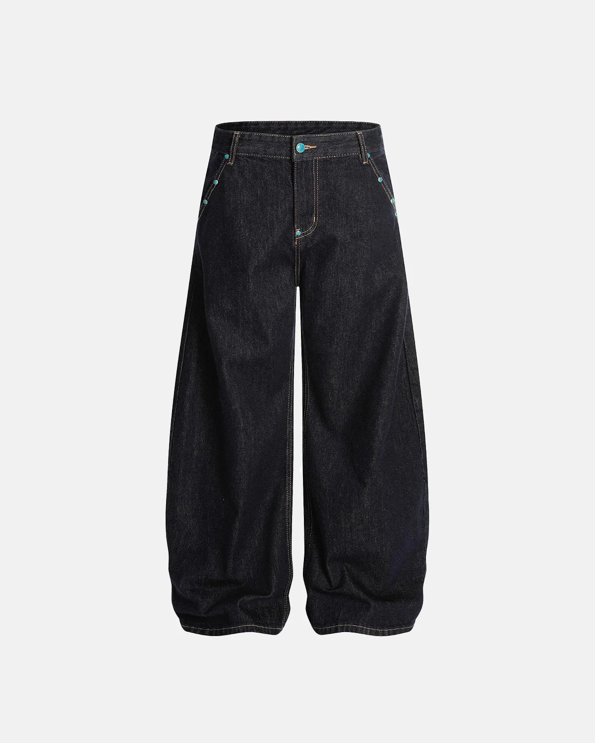 Turquoise Button Rivet Baggy Jeans | LCDEGO Streetwear