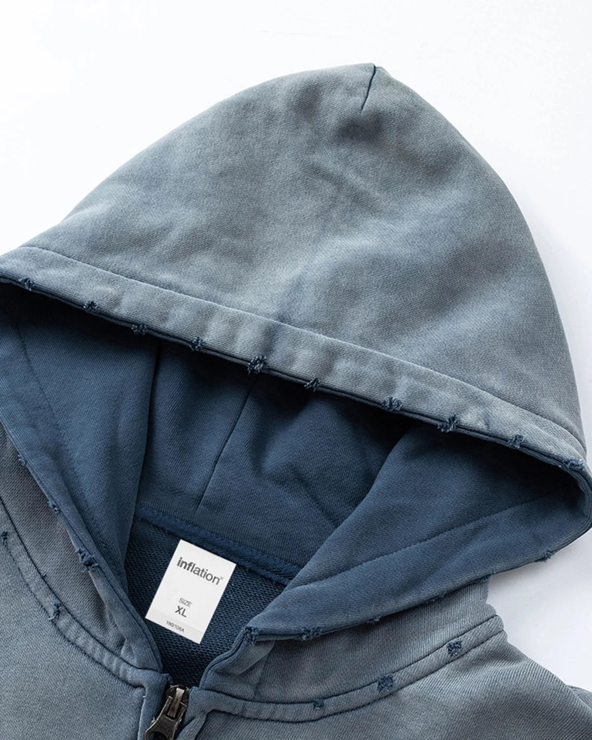 Blue Distressed Acid Wash Zip Up Hoodies | LCDEGO Streetwear
