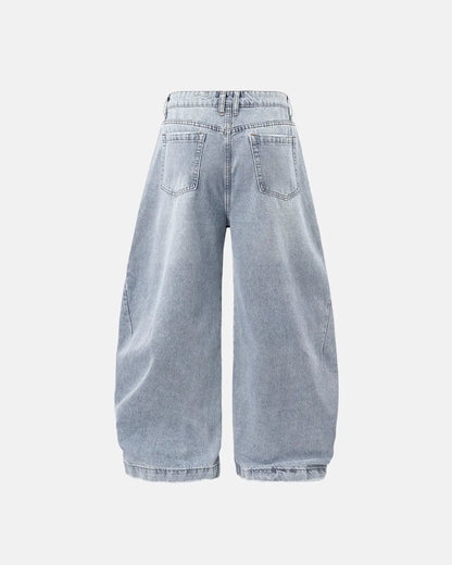 Acid Washed Distressed Barrel Jeans | LCDEGO Streetwear