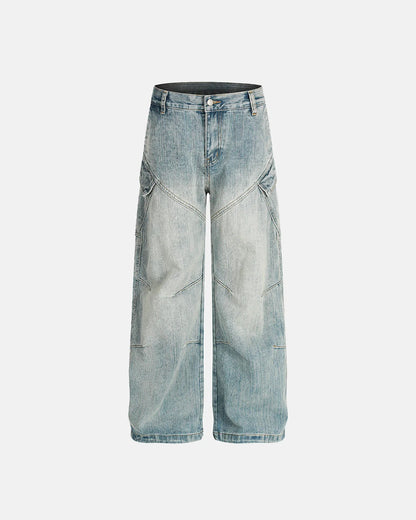 Stitching Bamboo Weave Baggy Jeans | LCDEGO Streetwear
