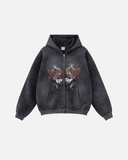 LCDEGO Washed Graphic Zip Up Hoodies