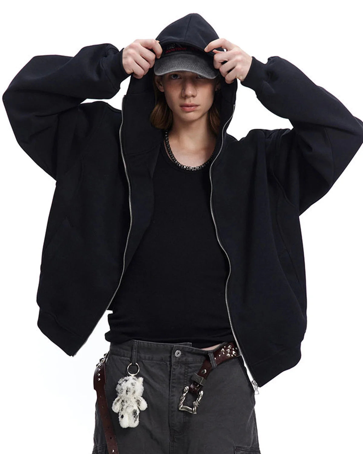 Black Boxy Full Zip Up Hoodies | LCDEGO Streetwear