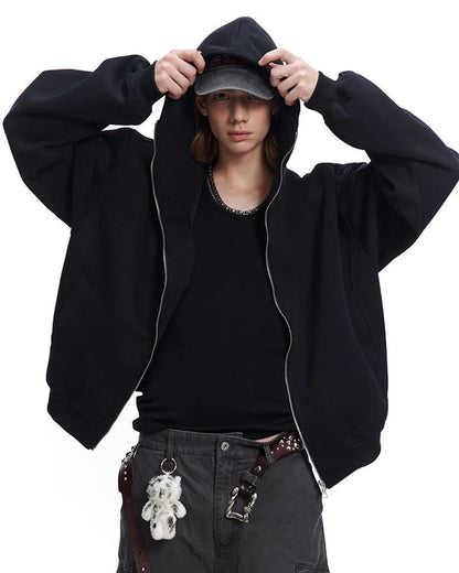 Black Boxy Full Zip Up Hoodies | LCDEGO Streetwear