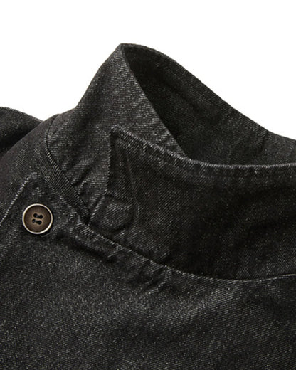 Cropped Asymmetric Button Denim Jacket | LCDEGO Streetwear