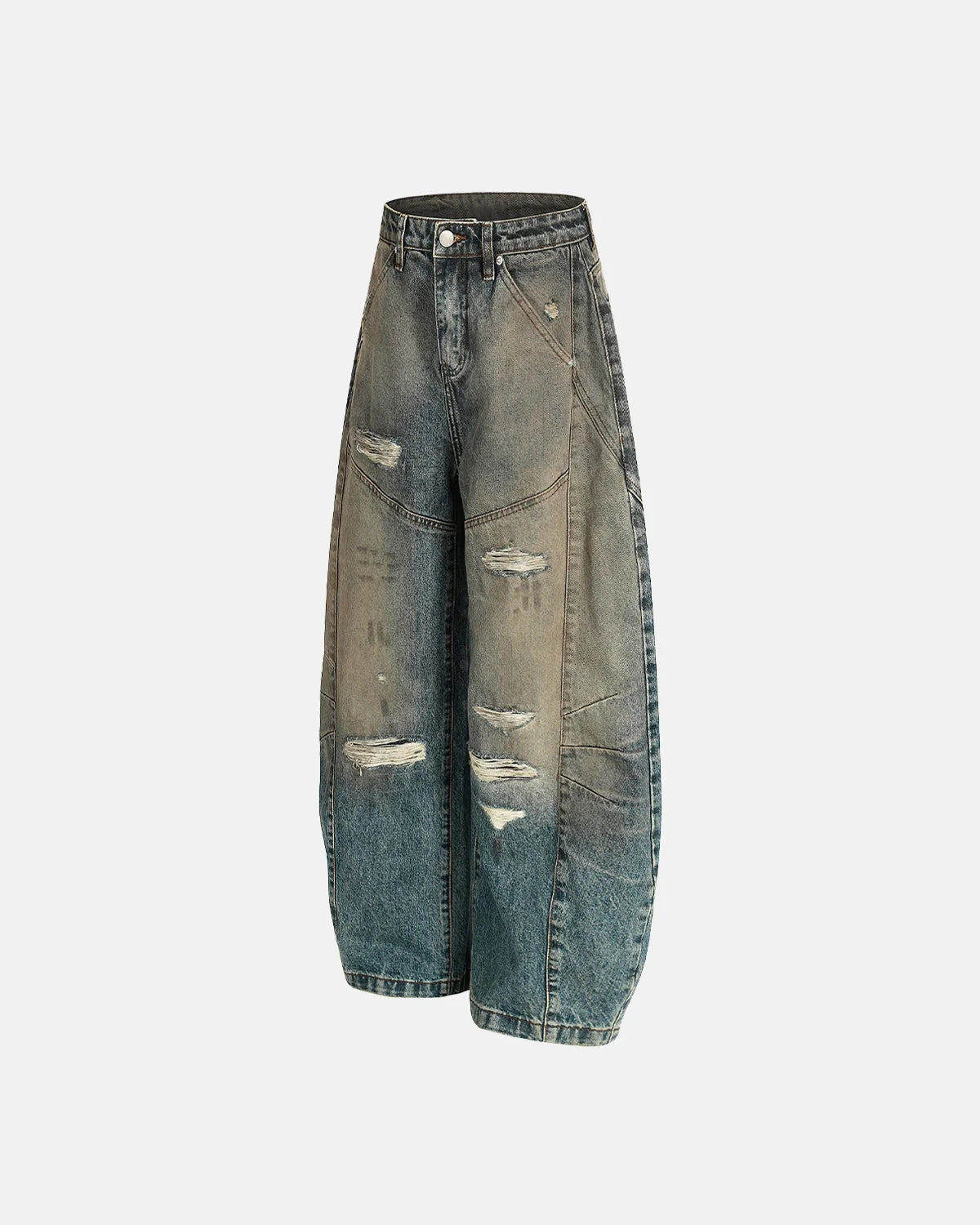 Dirty Ripped Barrel Jeans | LCDEGO Streetwear