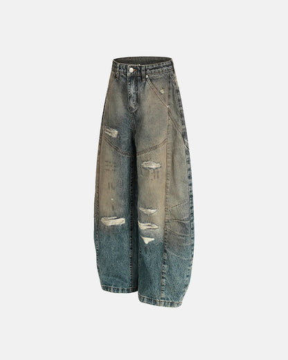 Dirty Ripped Barrel Jeans | LCDEGO Streetwear