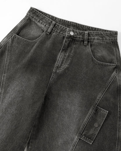 Distressed Washed Cargo Barrel Jeans | Streetwear