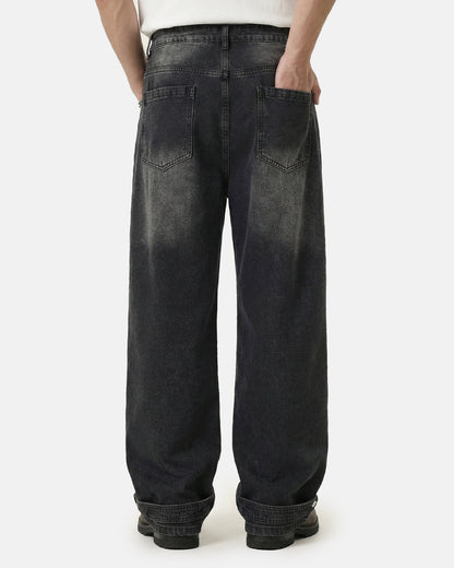 Whiskered Rhinestone Baggy Denim Jeans | LCDEGO Streetwear