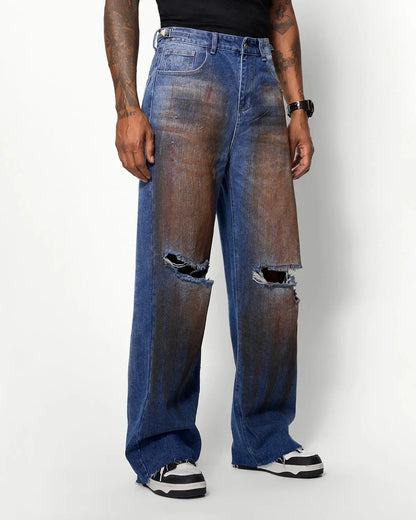 Acid Washed Ripped Baggy Jeans | LCDEGO Streetwear