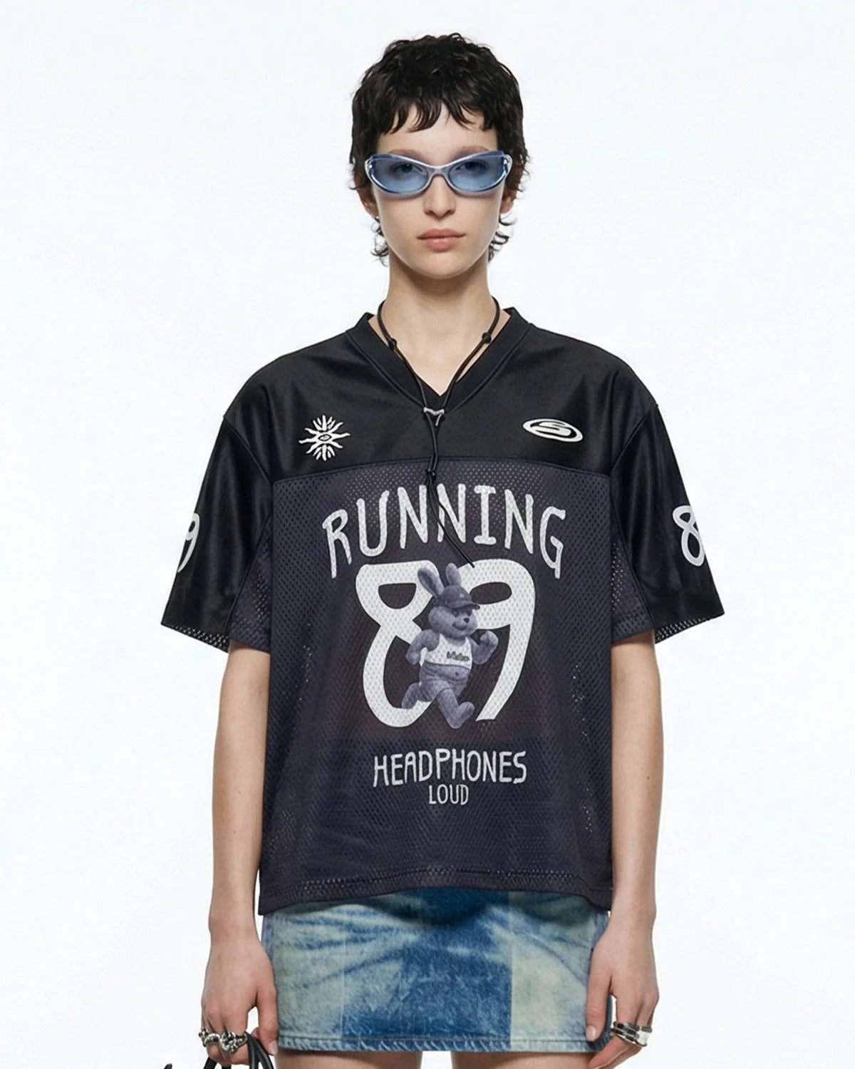 V-Neck Mesh Patchwork Jersey Tee | LCDEGO Streetwear