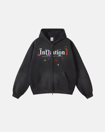 Graphic Acid Washed Zip Up Hoodies | LCDEGO Streetwear