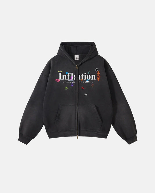 Graphic Acid Washed Zip Up Hoodies | LCDEGO Streetwear