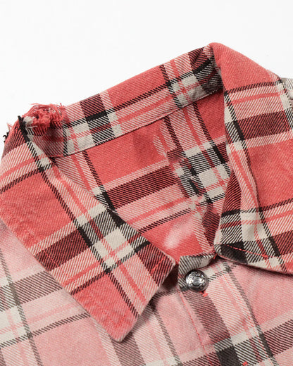 Distressed Gradient Plaid Shirt | LCDEGO Streetwear