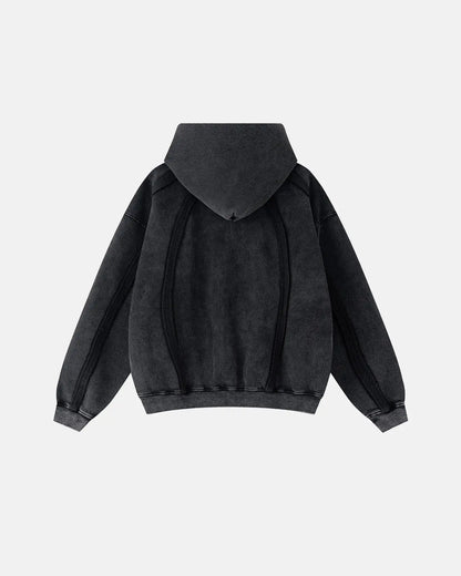 Contrast Stitching Distressed Wash Zip Up Hoodies | LCDEGO Streetwear