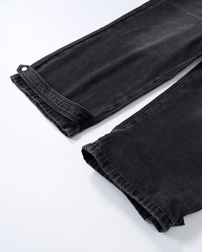 Whiskered Rhinestone Baggy Denim Jeans | LCDEGO Streetwear