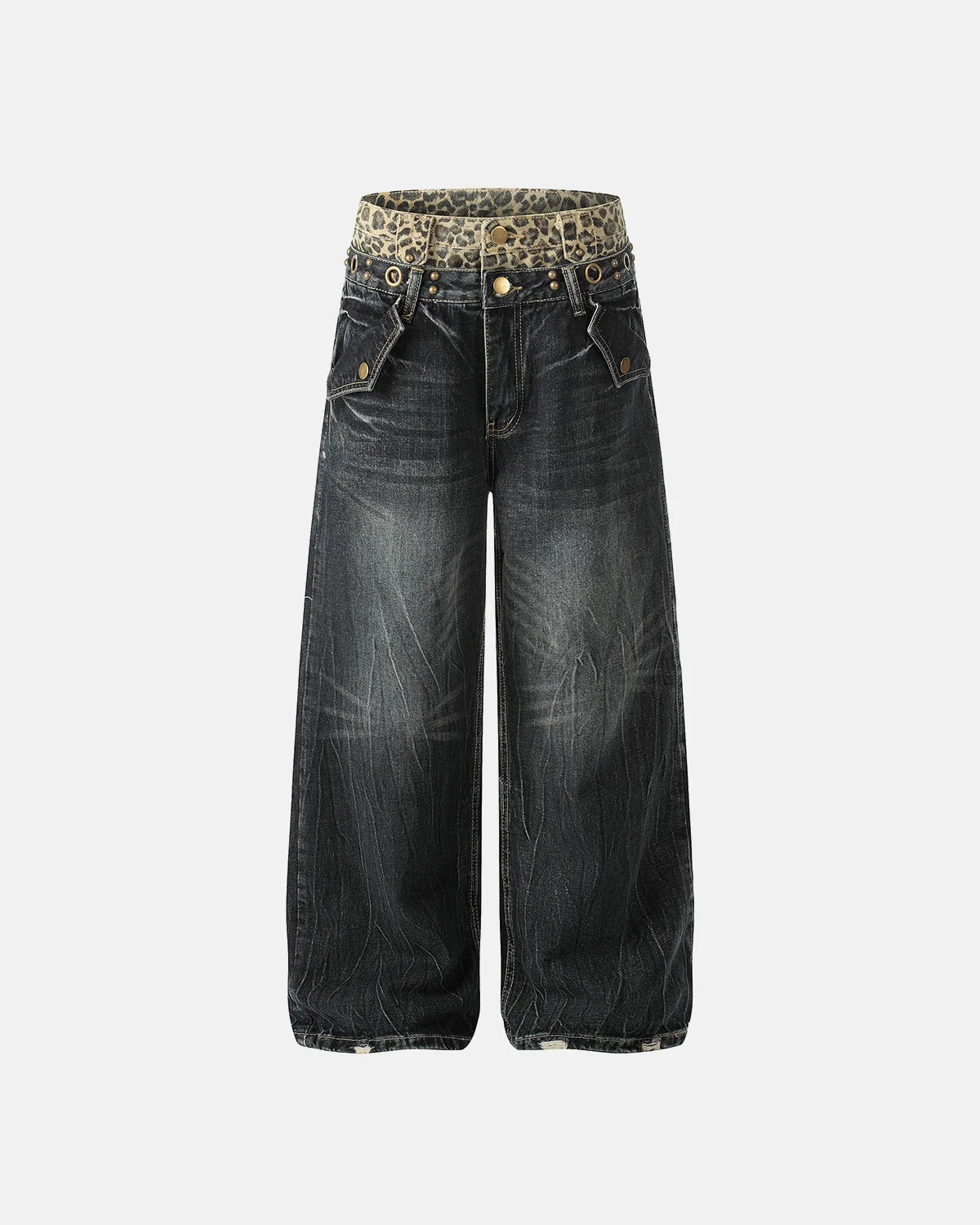 Leopard Pactchwork Double Waist Baggy Jeans | LCDEGO Streetwear