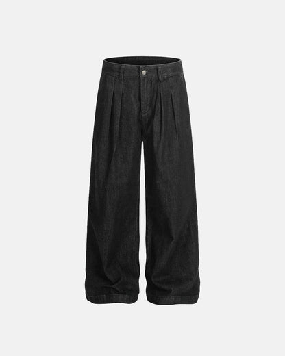 Pleated Raw Baggy Jeans | LCDEGO Streetwear