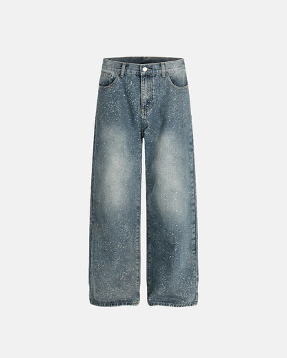 Rhinestone Straight Leg Denim Jeans | LCDEGO Streetwear