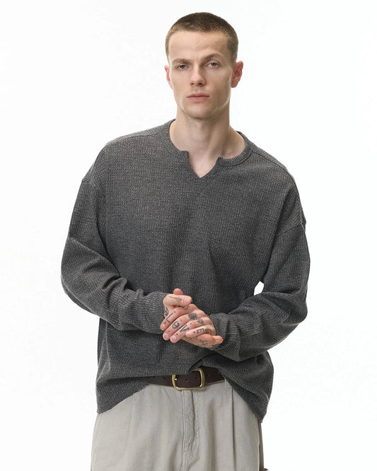 V-neck Long Sleeve Waffle Tees | LCDEGO Streetwear