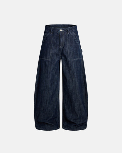 Dark Indigo Baggy Barrel Jeans | LCDEGO Streetwear