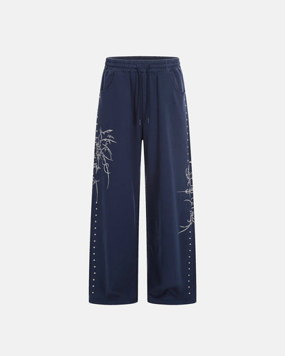 Studded Print Straight-Leg Sweatpants | LCDEGO Streetwear