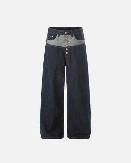 Panelled Raw Denim Baggy Jeans | LCDEGO Streetwear