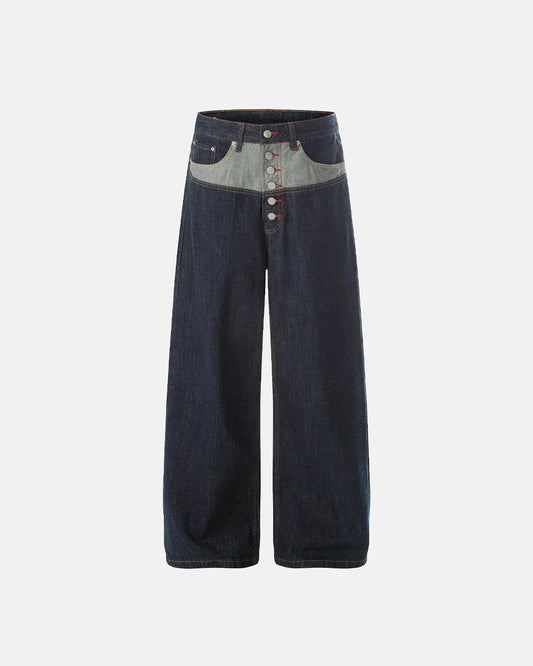 Panelled Raw Denim Baggy Jeans | LCDEGO Streetwear