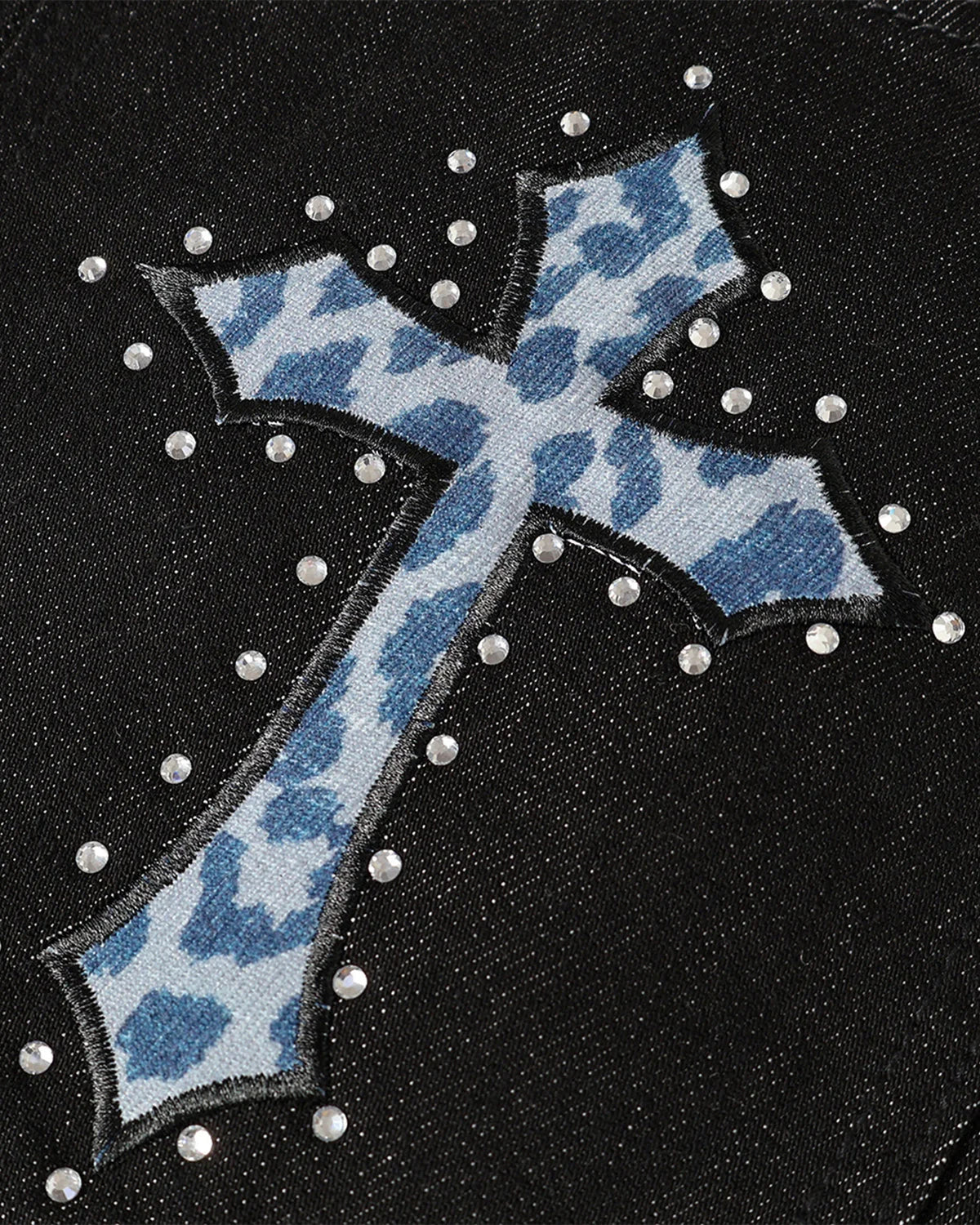 Cross Rhinestone Embroidered Baggy Jeans | LCDEGO Streetwear