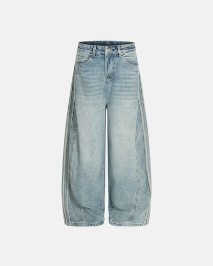Acid Wash Striped Side Baggy Jeans | LCDEGO Streetwear