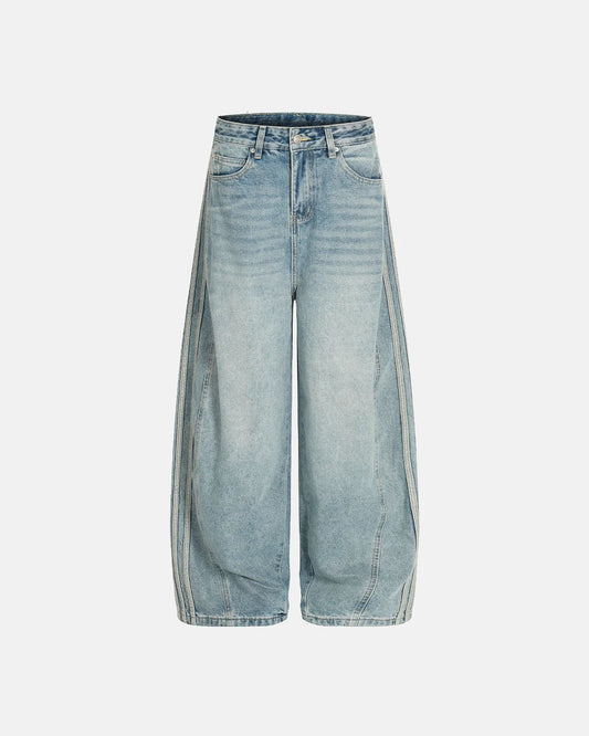 Acid Wash Striped Side Baggy Jeans | LCDEGO Streetwear