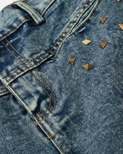 Studded Washed Long Baggy Jorts | LCDEGO Streetwear