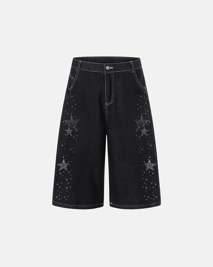 Star Rhinestone Denim Shorts | LCDEGO Streetwear