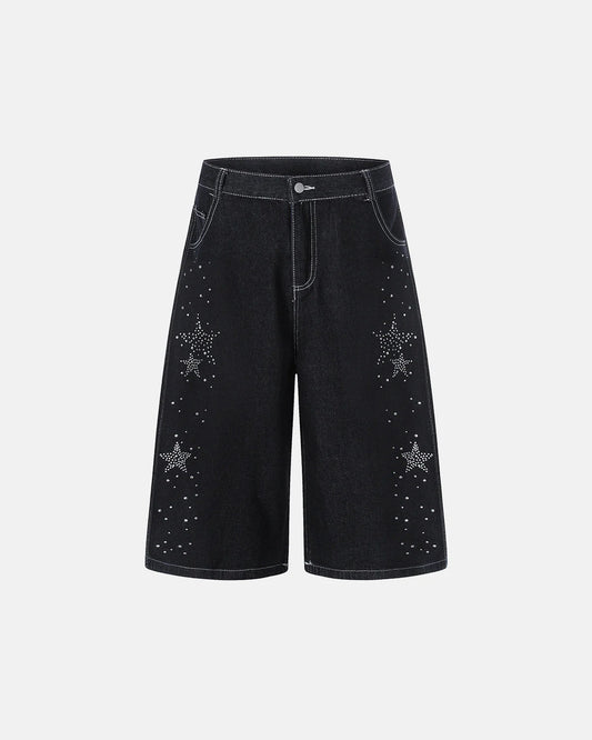 Star Rhinestone Denim Shorts | LCDEGO Streetwear