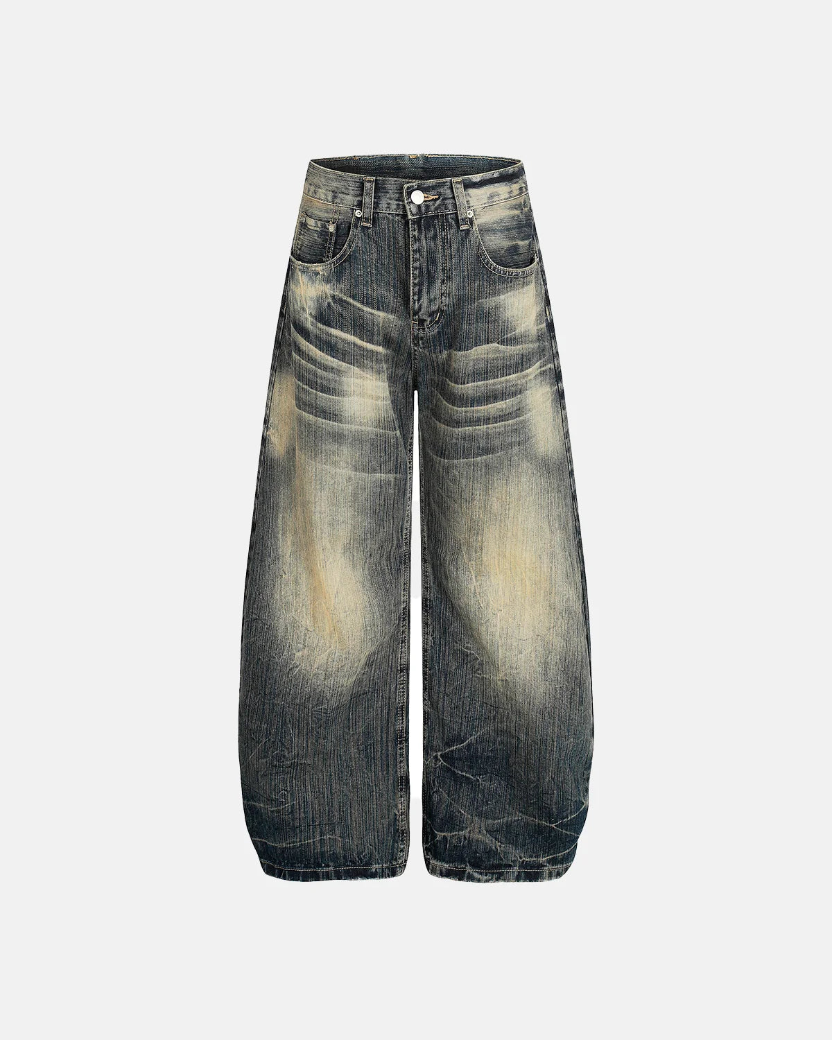 bamboo weave barrel baggy jeans with vintage wash