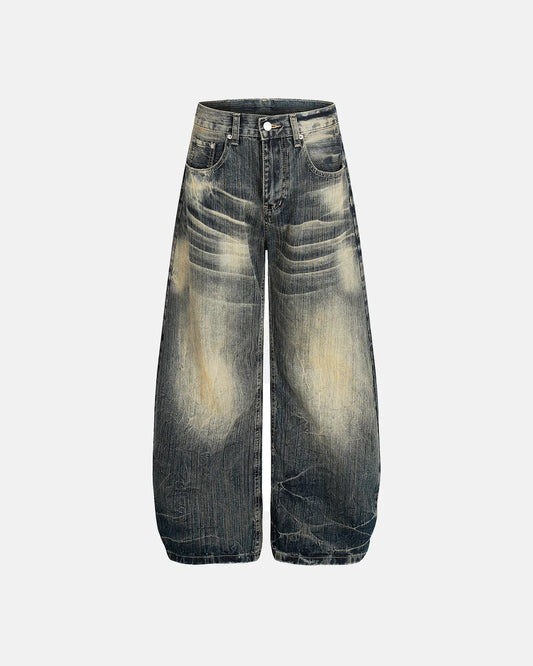 bamboo weave barrel baggy jeans with vintage wash