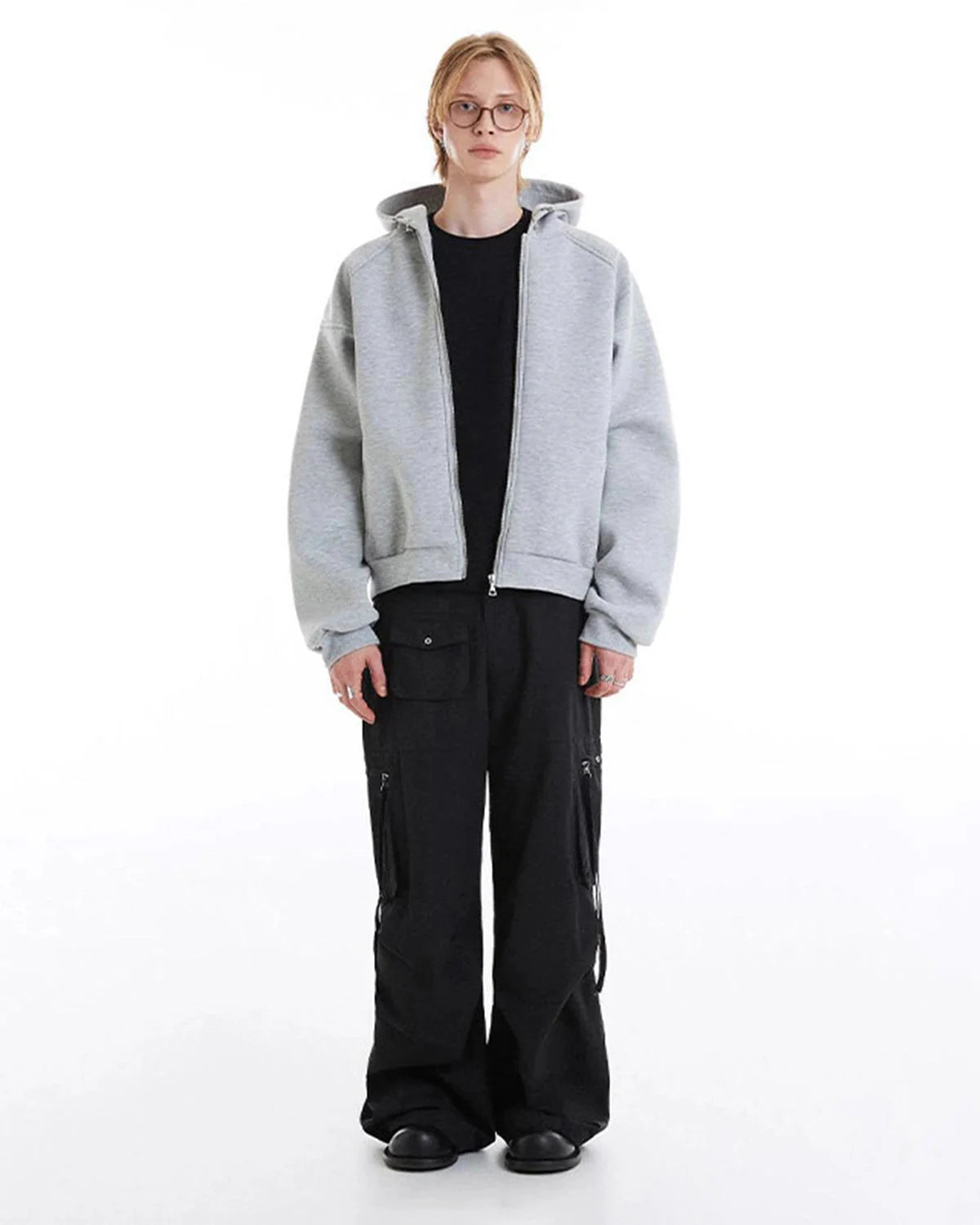 LCDEGO Grey Boxy Zip Up Hoodies