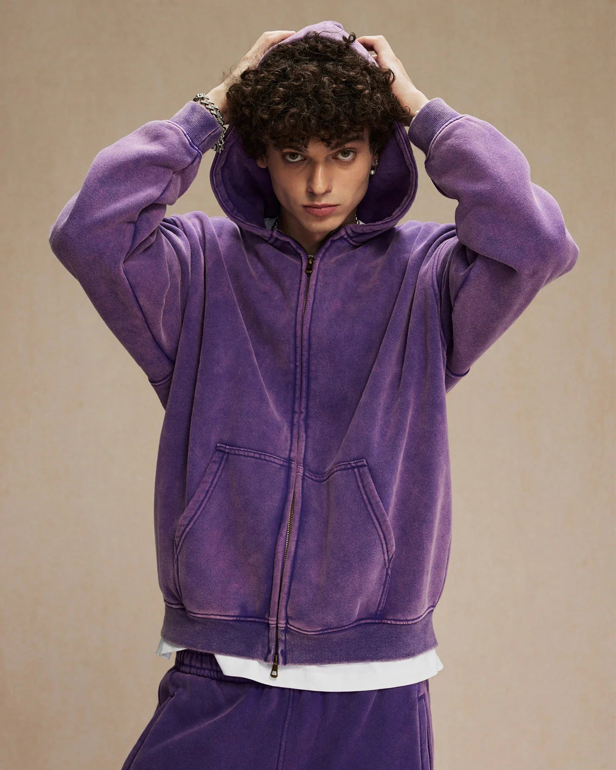 LCDEGO Vintage Washed Zip Up Hoodie