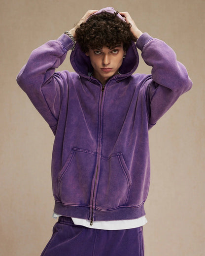 LCDEGO Vintage Washed Zip Up Hoodie