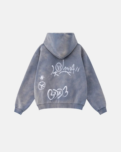 LCDEGO Graffiti Washed Zip Up Hoodies